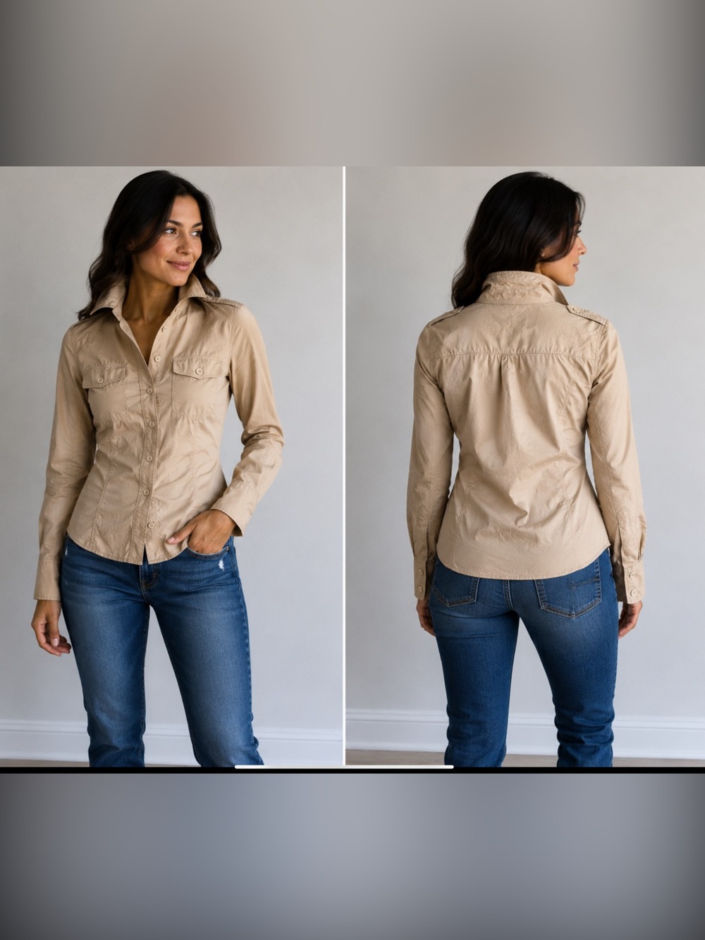 GAP Women's Beige Button-Front Utility light Shirt
